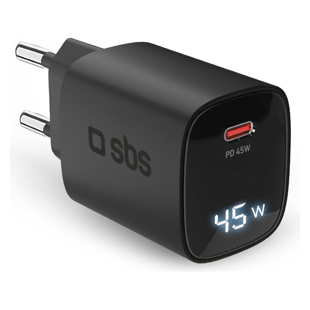 SBS PD Reiselader 45W USB-C LCD Display GaN schwarz (45 W, 1 Port) (TETRGANLCD1C45K)