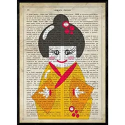 POSTER Des Japanischen Kimono-Gelbs A4 Schwarzer Rahmen