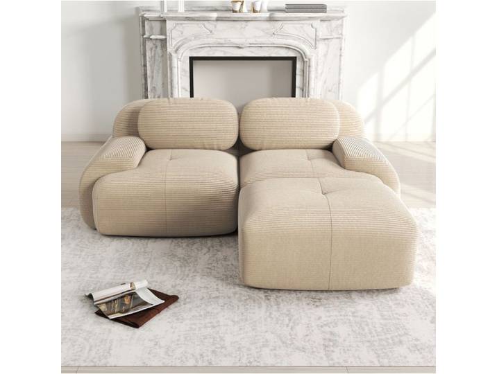 Canapé d angle modulaire - EVRYAE sans montage mousse 32D haute densité et accoudoirs courbés - Beige