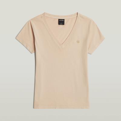 V-Shirt G-STAR "Overdyed Form v t wmn", Damen, Gr. XS, beige (moonlight gd), Single Jersey, Obermaterial: 100% Baumwolle, overdyed, unifarben, hüftbedeckend, V-Ausschnitt, abgesteppte Kante, Shirts, in Baumwoll-Qualität