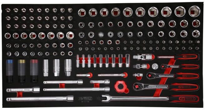 Jeu de clés à douille 1/4'' + 3/8'' + 1/2'' dans insert en mousse, 156 pcs KS Tools (813.0156)