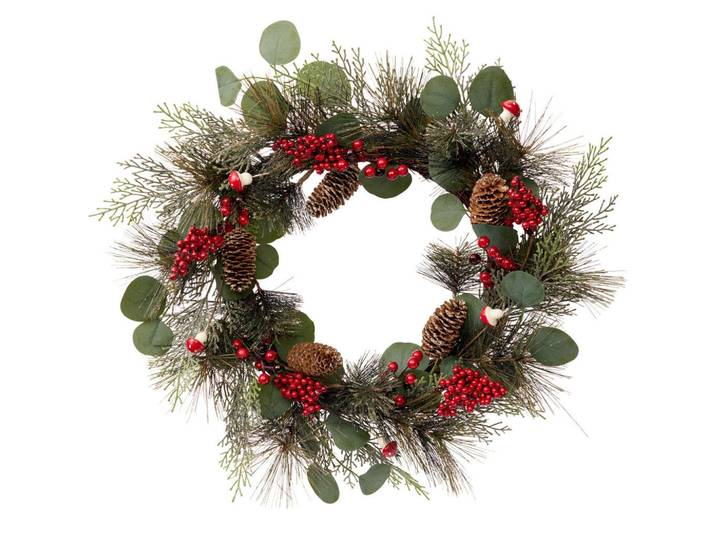 Home Styling Collection Weihnachtskranz mit Eukalyptus und Pilzen 55/55/10 cm, Grün, Metall, 55x10x55 cm, Dekoration, Weihnachtsdekoration