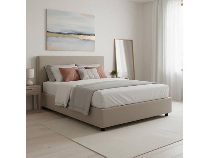 Talamo Italia - Doppelbett Chloe, Bettkasten aus Stoff, Öffnung vorne, geeignet für Matratze 140x200 cm, 100 % Made in Italy, Taupe