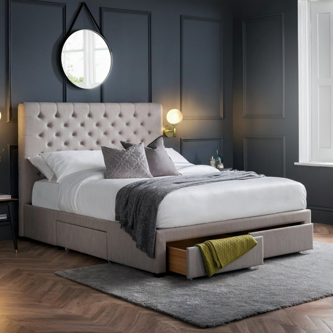 Wade Logan Rishi Upholstered Storage Bed Gray Double (4'6)