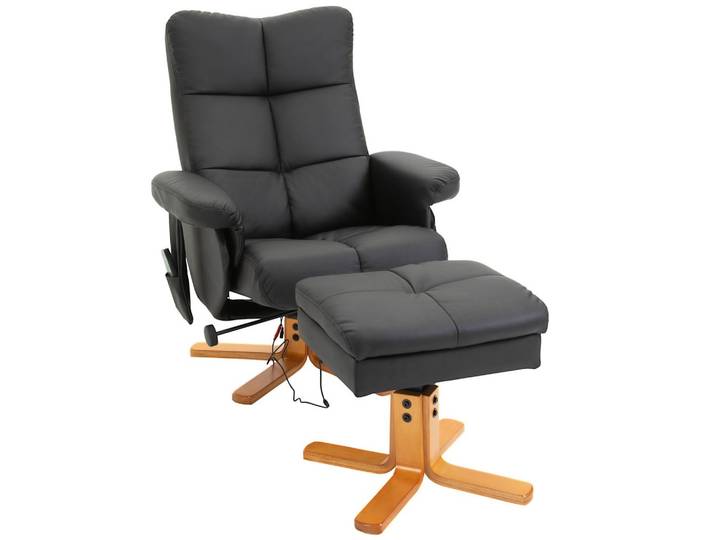 RELAXSESSEL mit Liegefunktion Massagesessel mit Fußhocker Polyester Schwarz