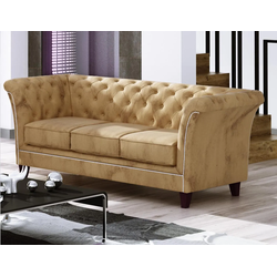 CHESTERFIELD-SOFA 3-Sitzer Fusion Beige Samt
