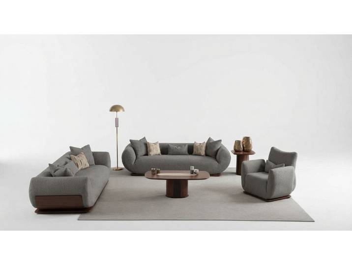 JVmoebel Polstergarnitur Elegante Sofagarnitur mit Holzverarbeitung und gemütlicher Polsterung, (Wohnzimmer Set 3TLG (Sofa 3 Sitzer + Sofa 3 Sitzer + Sessel), Made in Europa