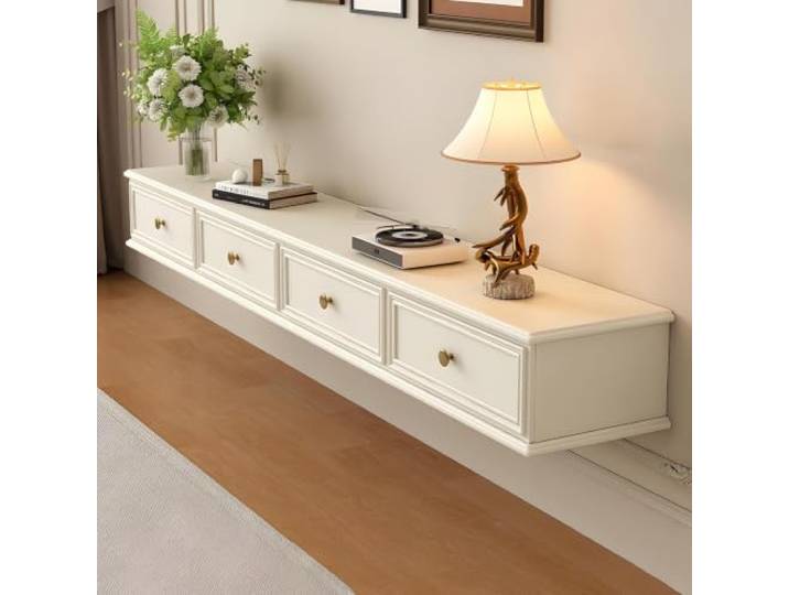 DMYKVJG TV Schrank Holz Hängend for 43-55 , Komplett Montiert Fernsehschrank Medienkonsolen Mit Stauraum, Platzsparend For Wohnzimmer, Schlafzimmer(White,86.6 /220cm)