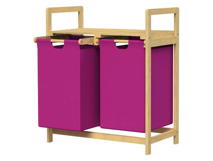 Ml-Design Wäschekorb Bambus Magenta, Beige, Holz, Rechteckig, 33x73x63 cm, Haushalt & Reinigung, Wäschepflege, Wäschekörbe & Wäschetonnen