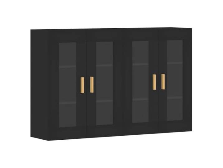 HGFDVCMR 2er Set Wandschrank Schwarz Holzwerkstoff Glas 69.5x34x90 cm Platzsparende Hängeschränke mit Vitrinentüren aus Glas für Wohnzimmer und Flur. Bieten viel Stauraum auf zwei Ebenen.