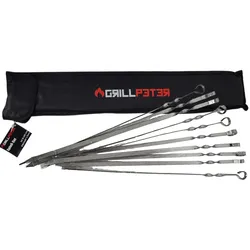 Grillpeter Schaschlik Spieße Edelstahl 10 Stück 60 cm mit Tasche