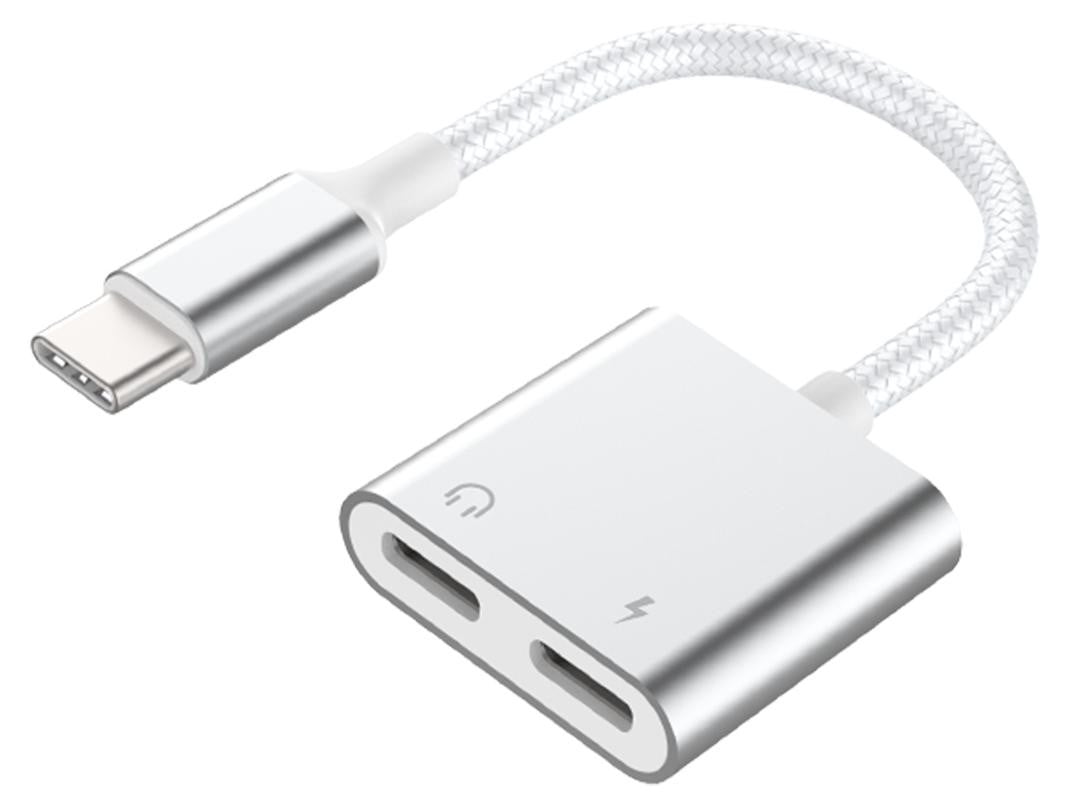 Force Power USB-C adapterstekker met 2x USB-C poorten, audio/opladen, 100W PD, wit