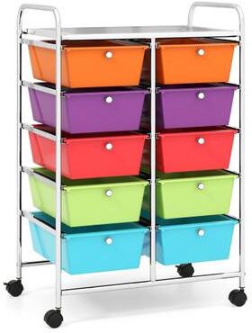Costway 10-Drawer Rolling Storage Cart-Deep Multicolor