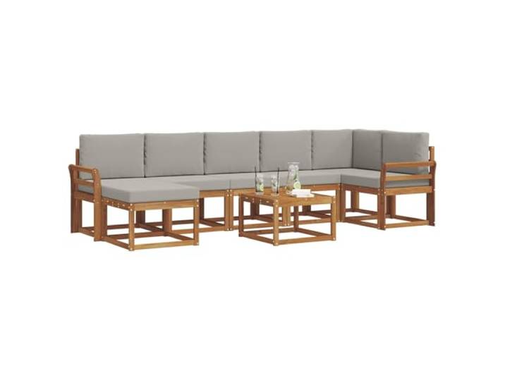 KTHLBRH 8-teiliges Sofa-Set für den Außenbereich, aus Akazienholz, grau Lattenrost-Design, flexible Konfiguration, abnehmbare Kissen, für Garten oder Terrasse