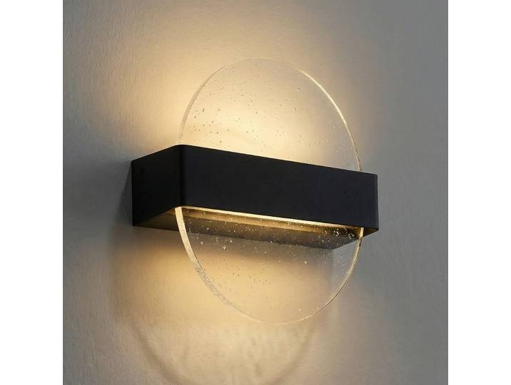 Applique murale LED Narkelo, noir/transparent, CCT, IP44 - Lucande - Design - Verre - Rond
