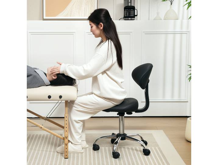 HOMCOM Tabouret Pivotant Réglable 51-67cm avec Dossier Noir