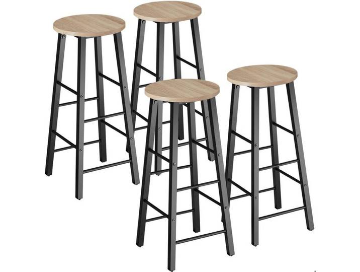 Tabouret de bar - TECTAKE - Lot de 4 tabourets de bar KEYNES style industriel en bois et acier époxy repose-pieds - Bois clair