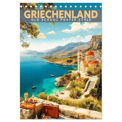 Griechenland - Old School Poster Style (Tischkalender 2027 DIN A5 hoch), CALVENDO Monatskalender