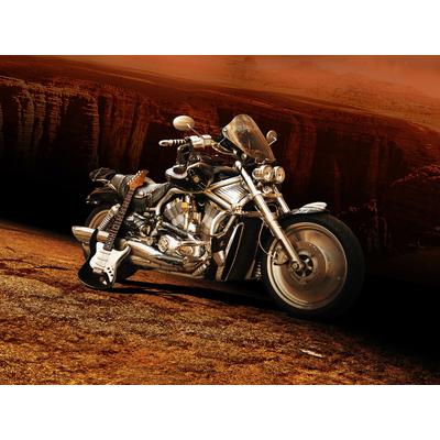 Fototapete PAPERMOON "Motorrad Gitarre", bunt, B:4,5m L:2,8m, Vlies, Tapeten