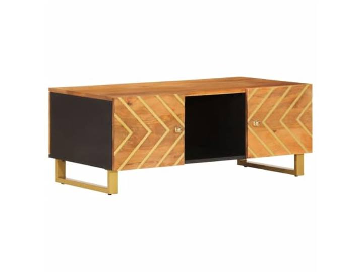 Tmriohed Couchtisch Massivholz Mango Sofatisch mit Tür 100x54x40 cm Stilvoller Beistelltisch fürs Wohnzimmer mit Fach hinter der Tür und stabilen Eisenbeinen für Ordnung und Dekoration.