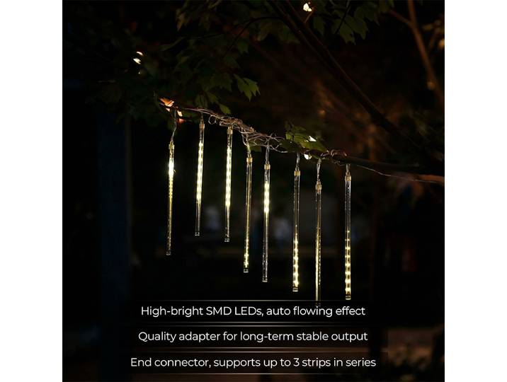 M.TK Guirlande Lumineuse Pluie de Météores avec 15 Tubes 720 LED Gouttes de Pluie Étanches Effet Chute de Neige pour Sapin de Noël (Blanc Chaud)