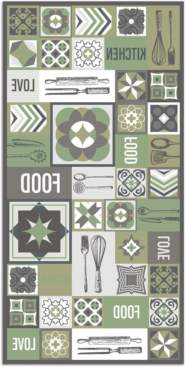 Modern Groen Vinyl Tapijt voor Keuken of Woonkamer, 100 x 140 cm