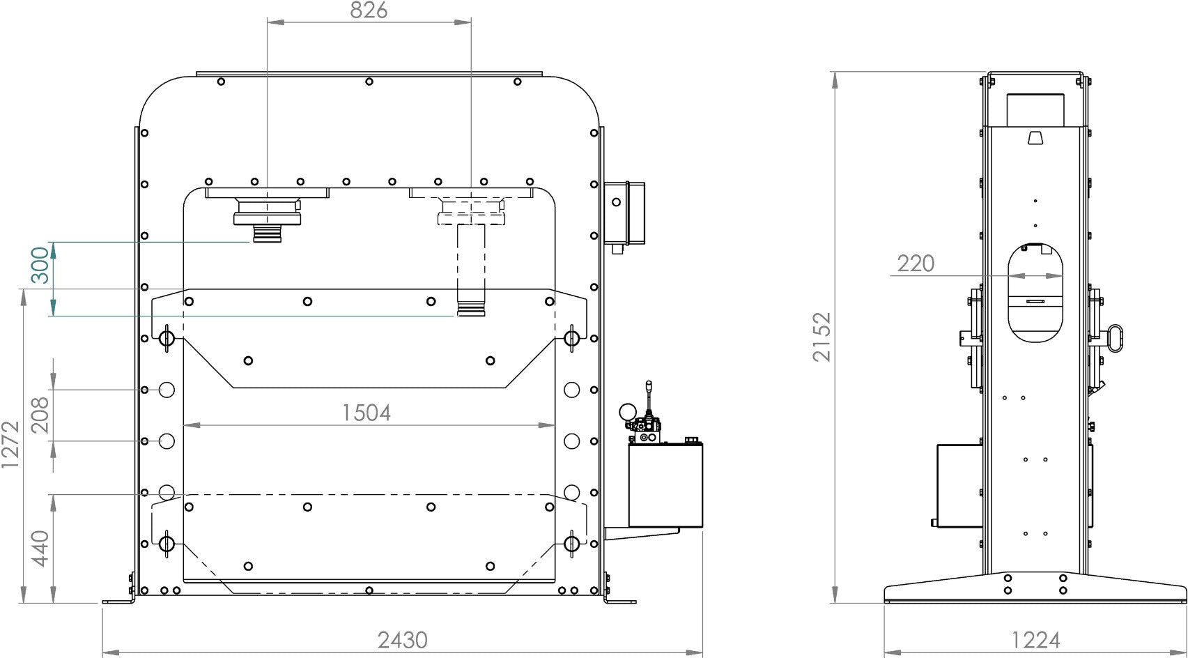 AXA PM110/15 Pressa idraulica motorizzata con pistone mobile, capacità 110 ton 1500 mm