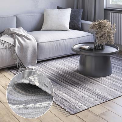Teppich "Sharon", grau (grau, weiß), B:120cm H:10mm L:170cm, Baumwolle, Polyester, MYFLAIR MÖBEL & ACCESSOIRES, Teppiche, Teppich, Flachgewebe, Fleckerl, 90% Baumwolle, handgewebt, mit Fransen
