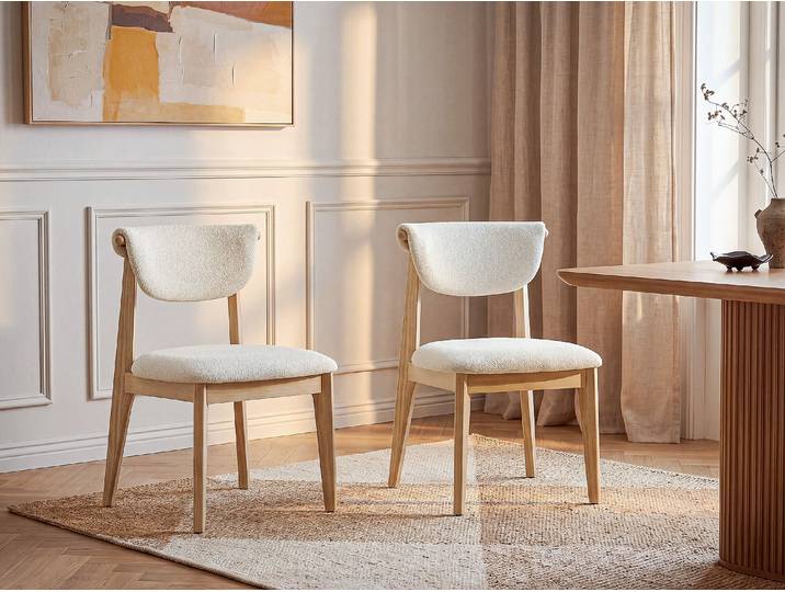 6er-Set Stühle aus Bouclé-Stoff und Hevea-Holz - Cremefarben GABIEL