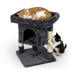 Relaxdays Kratzbaum mit Höhle & Aussichtsplattform Anthrazit,Beige