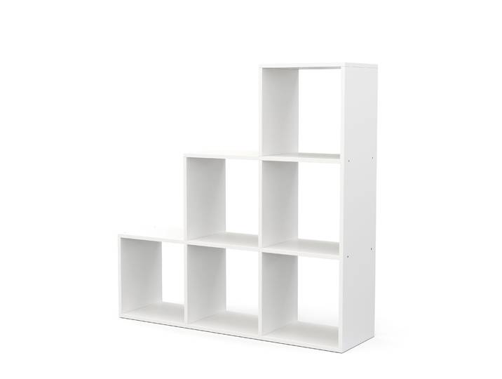 Treppenregal Raumteiler NASIR 6 Fächer 107 x 107 cm weiss