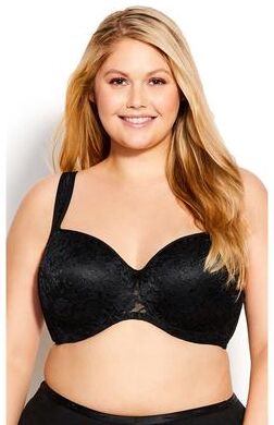 Plus Size Women's Lace Balconette Bra Contouring Floral Underwire Mesh Stretch Supportive by Avenue Body in Black (Size 40 DD)
