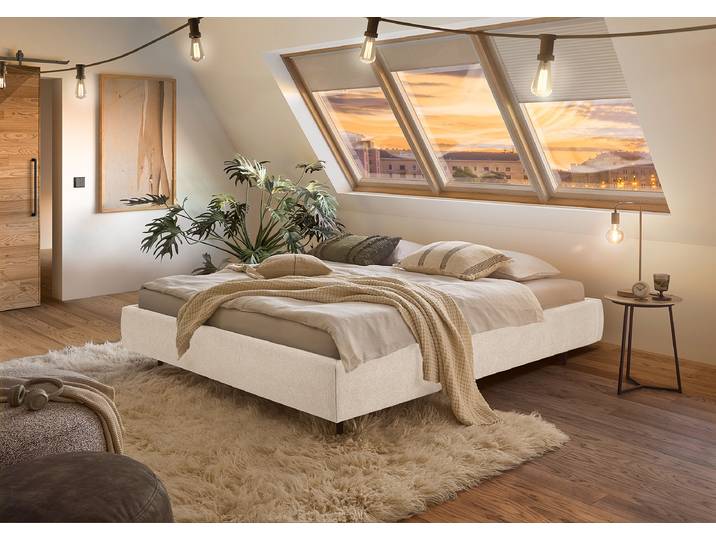 Polsterbett mit opt. Matratze 200 x 220cm Flachgewebe Sieke Gelb mit Lattenrost & Matratze/mit Kopfteil