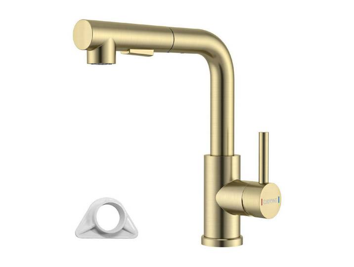 LuxusKollektion Küchenarmatur Küchenarmatur gebürstetes Gold ausziehbare Brause (1-St)