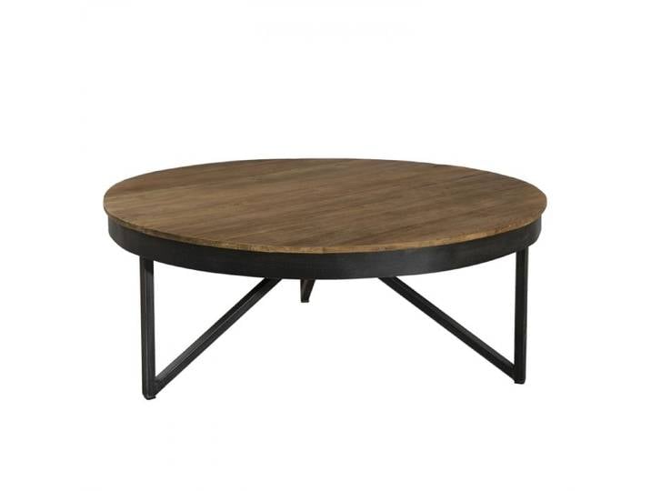 MACABANE ALIDA - Table basse ronde 90x90cm plateau teck recyclé pied métal noir