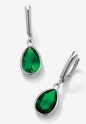 Sterling Silver Drop Earrings Pear Cut Simulated Birthstones by PalmBeach Jewelry in May