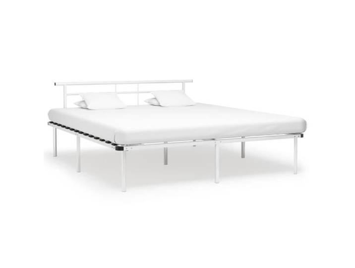 Cadre de lit Adulte MAISON - Blanc Métal 200x200 cm - Sommier à Lattes Contemporain Design
