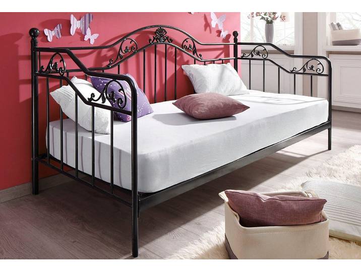 Daybett HOME AFFAIRE TOPSELLER , schwarz (schwarz, schwarz), B:96cm H:100cm L:210cm, Daybetten, Daybett, mit aufwendigen Verzierungen, inklusive Lattenrost aus Metall