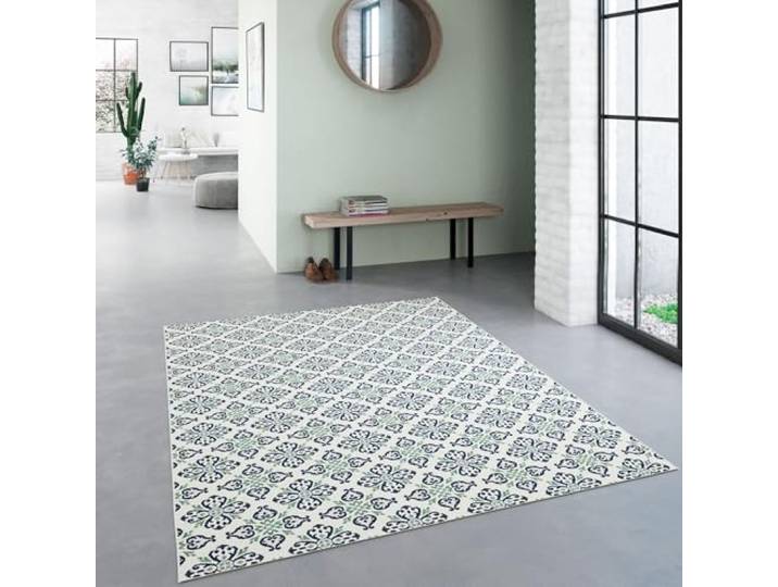 Steffensmeier In- und Outdoorteppich Nohr mediterranes Kachelmuster Terasse Blau 120x170 cm