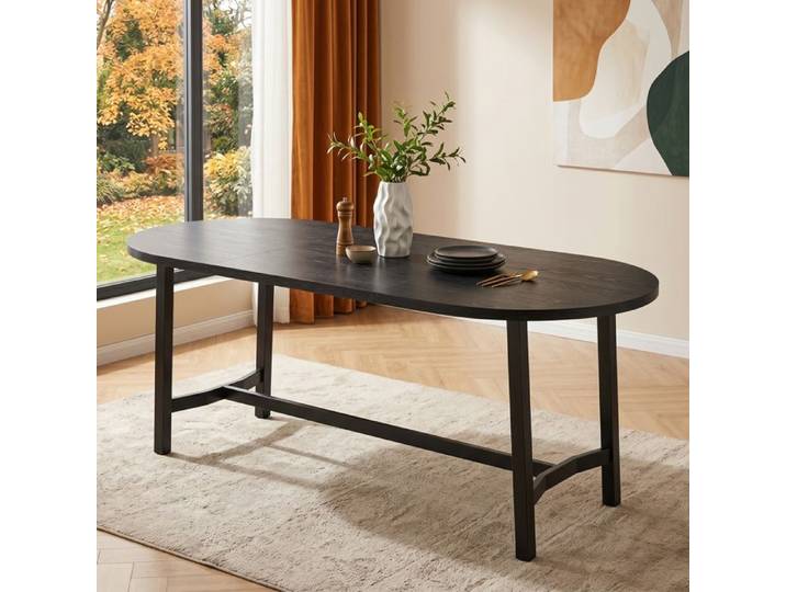 Table a manger - Table design - forme ronde - 6 a 8 personnes - 180 x 80 x 75 cm - Noir