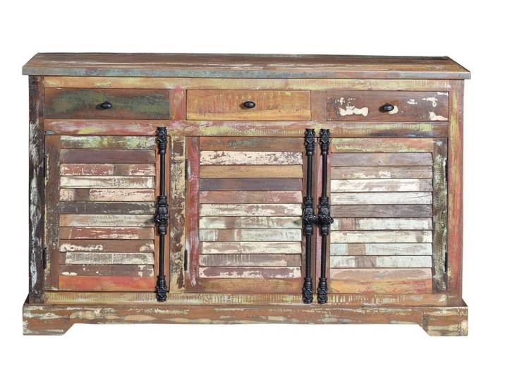 Buffet en bois recyclé multicolore