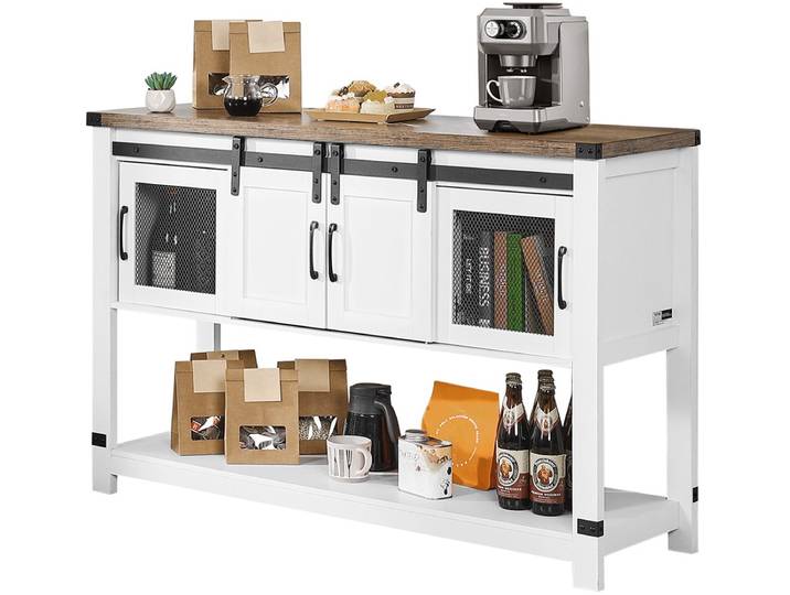 VEVOR Koffiebarkast 4-Laags Koffiebartafel met Schuurdeuren Woonkamer