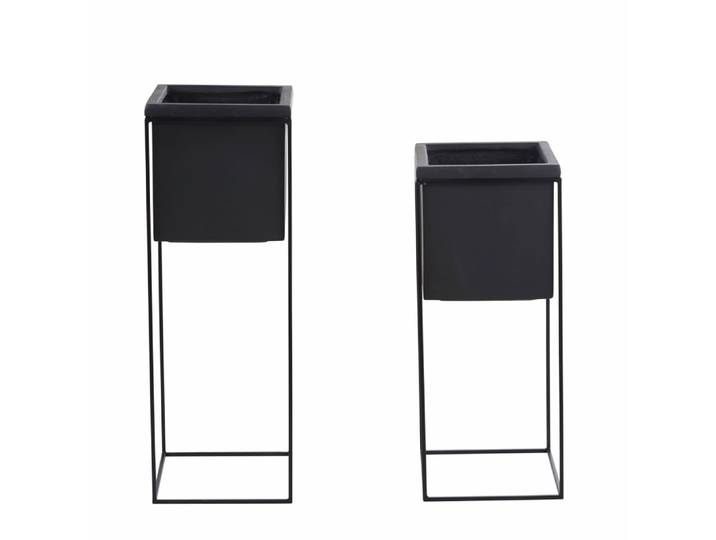 Blumenübertöpfe aus Glasfaser und Metall, schwarz H78 (x2)