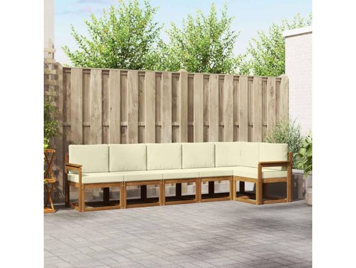 RJPLMFV Ecksofa-Set für den Außenbereich, 6-teilig, Akazie Modular, bequeme Rückenlehne mit Latten, Massivholz, ganzjährig verwendbar