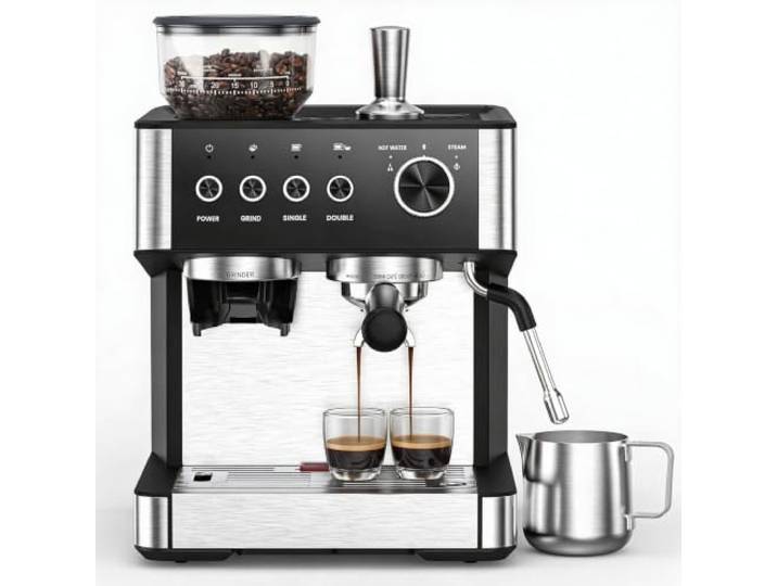 IDEALHOUSE Espressomaschine Mit Mahlwerk CM5431-GS, 5,8cm, Edelstahl Edelstahlgehäuse mit Kunststoff, 5,8cm Siebträger und Dampfdüse, präzise Brühtemperatur, für Bohnen, ideal für Zuhause und Bü