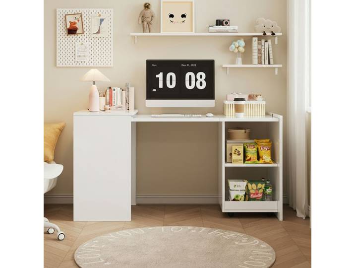 Bureau rangements table pliante multifonctionnelle équipée de deux compartiments de rangement blanc