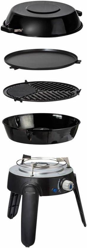 Tragbarer Gas-BBQ - Kompakter Grill - Für die Zubereitung im Freien - Keramikbeschichtung - 30 cm Durchmesser - Schwarz