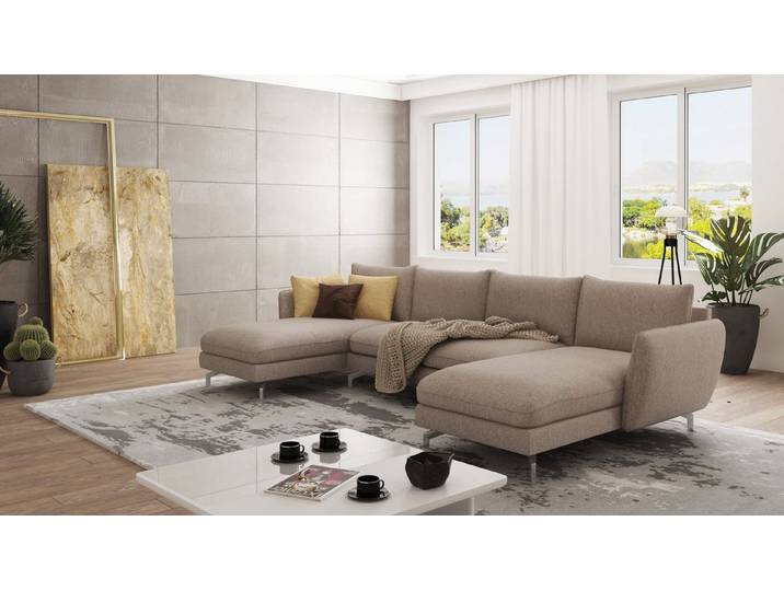 S-Style Möbel Wohnlandschaft Benita mit Silber Metall Füßen, mit Wellenfederung
