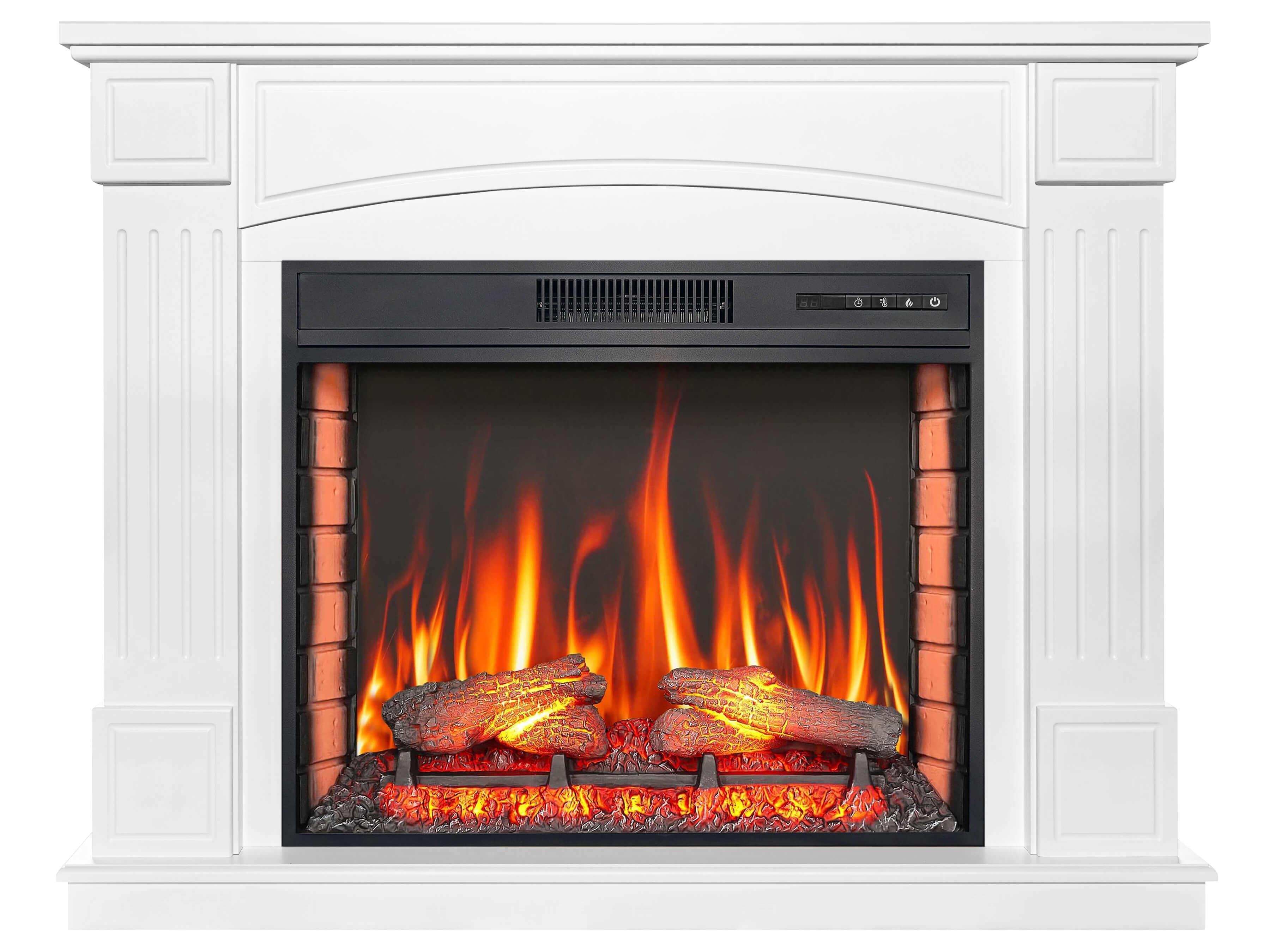 ArtiFlame Elektrischer Standkamin mit Heizung BOSTON AF28S LED 12 Heizstufen, Timer echter Flammeneffekt 3 Helligkeitsstufen Fernbedienung Weiß