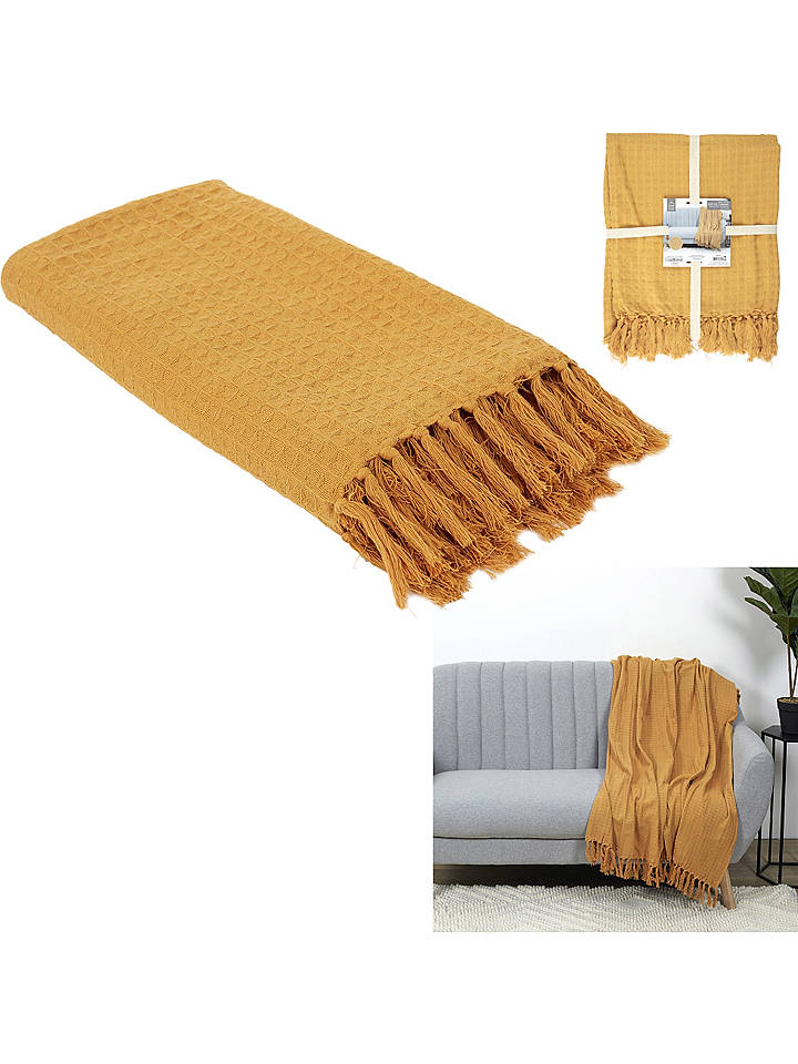 THE HOME DECO FACTORY Plaid in Senf - (L)160 x (B)130 cm - onesize